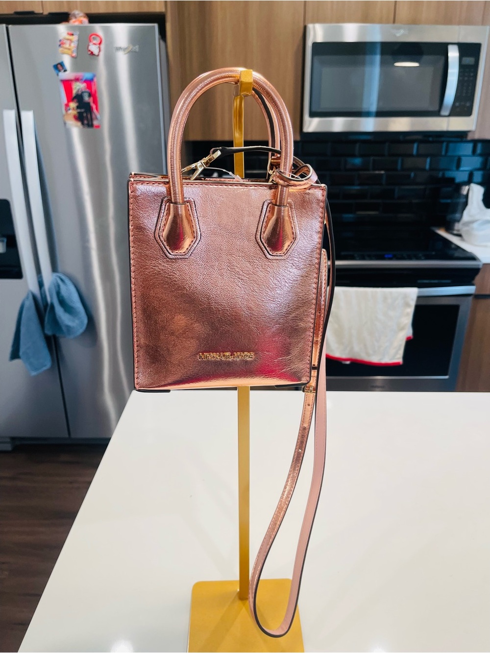 Michael Kors Metallic Rose Gold Mini Tote Crossbody